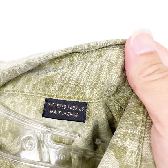 Bugatchi Uomo Green Printed 100% Silk Short Sleeve Button Down Sz L - Picture 4 of 7